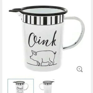 NEW "OINK" 🐷 Enamel Pitcher - White & Black Home Decor